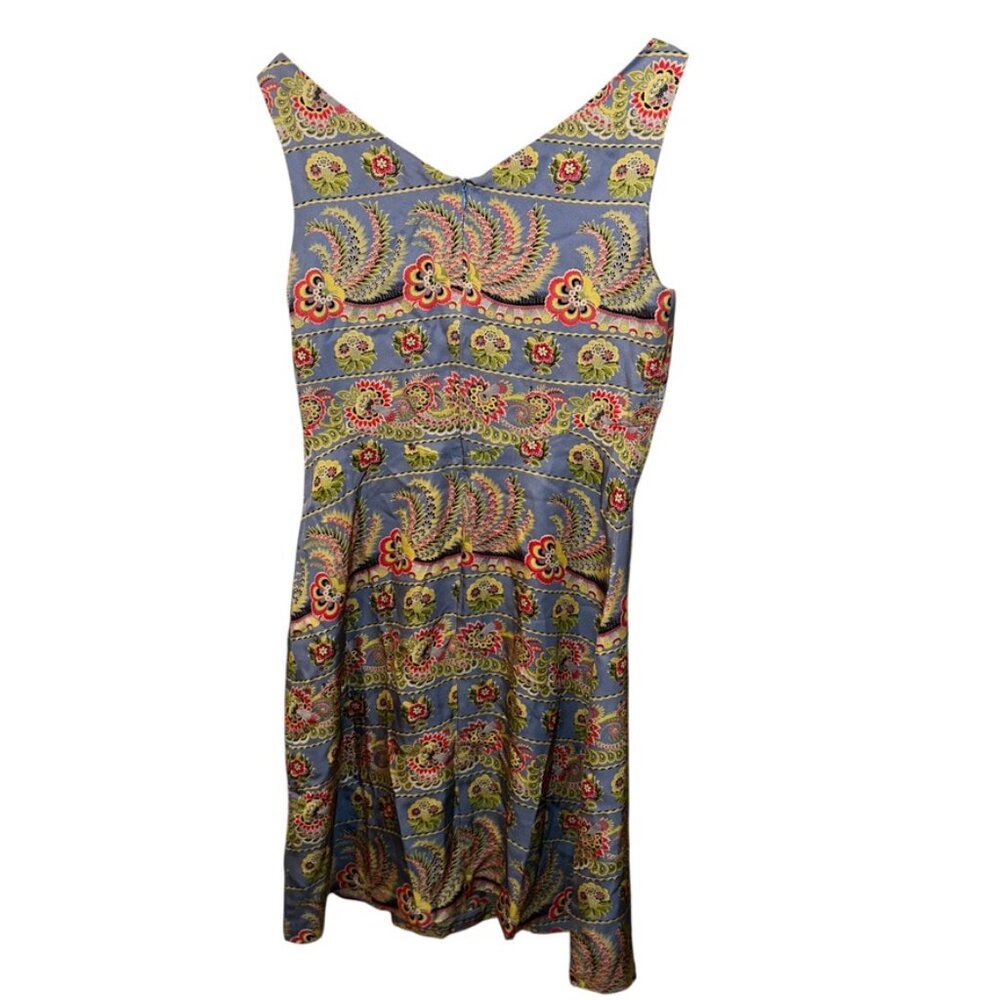 tocca 100% SILK stunning perwinkle blue intricate silk screen shift dress 8